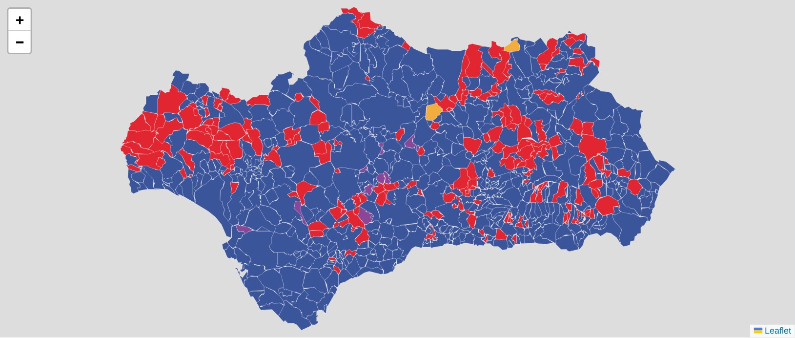 Mapa municipal publicado en el análisis de la evolución electoral de Andalucía entre 2018 y 2022.